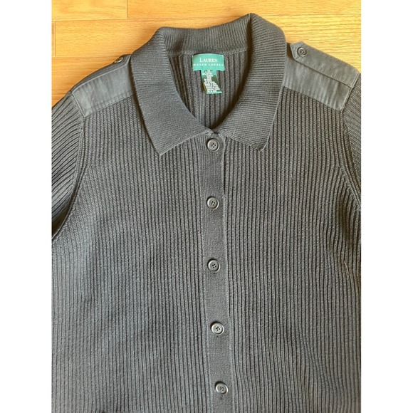 Lauren Ralph Lauren Black Ribbed Button Front Collared Cardigan Sweater 1X - Picture 2 of 7